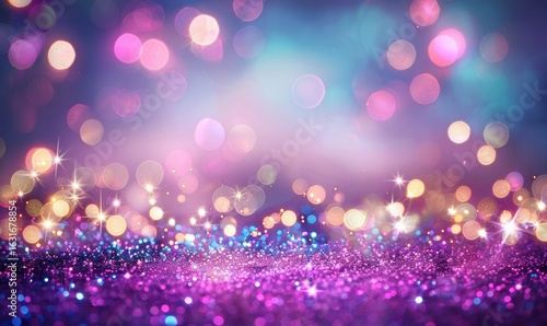 Blurred lights and sparkling glitter background with pink and purple hues