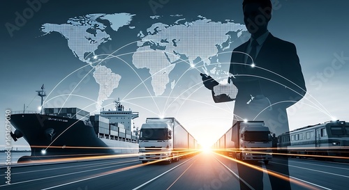 Wallpaper Mural Global logistics network with ship trucks and train Torontodigital.ca