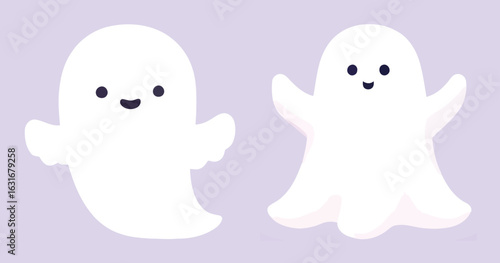 Cute Cartoon Ghost Vector Illustration Set