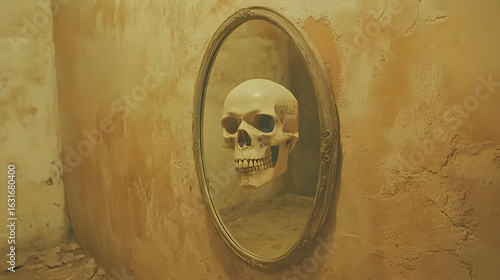 Naklejka Oval Mirror Skull Reflection