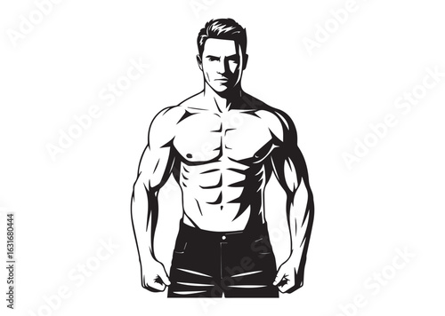 A man with a muscular build is standing vector illustration design