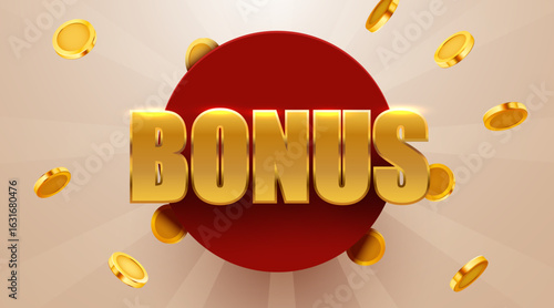 Bonus with falling golden coins. Cashback or prize concept. Vector illustration