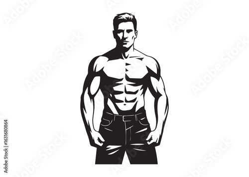 A man with a muscular build is standing vector illustration design