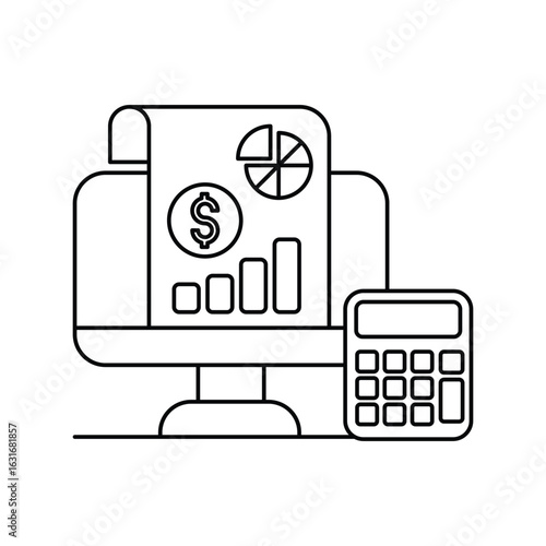 Accounting System line icon with white background vector stock illustration