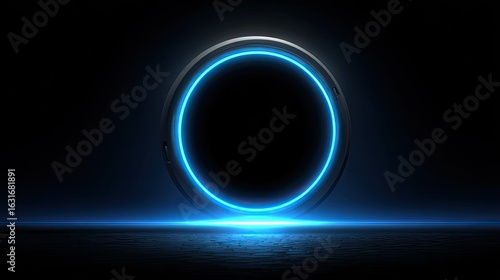 Dark backdrop, glowing blue circle
