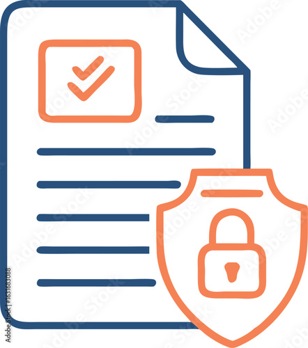 Blue document displays an orange check mark and padlock shield, transparent background