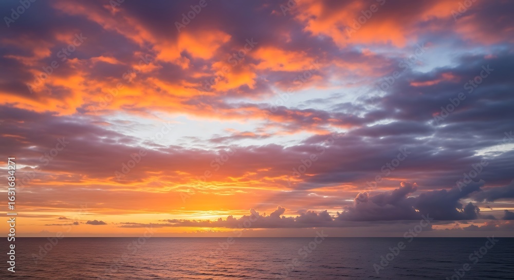 Obraz premium Dramatic sunset over a calm ocean.