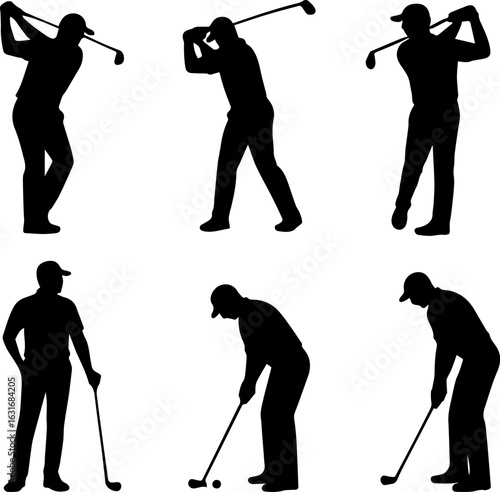 Golf Player Silhouettes Vector Set – Black Golfer Clipart Collection