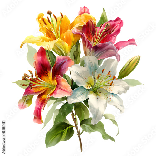 Bouquet of flowers lilies watercolor botanical png
