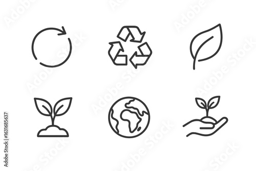 Eco-friendly symbols: recycling, sustainability, nature, global conservation