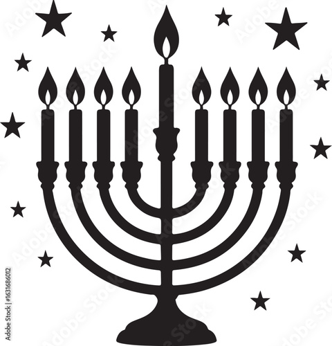 A silhouette of candles with stars, Hanukkah or spiritual theme, black vector