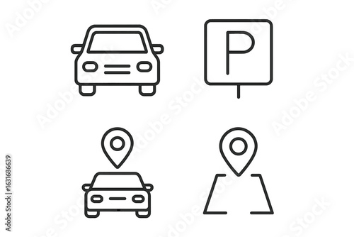 Car parking and navigation icons set for location and directions