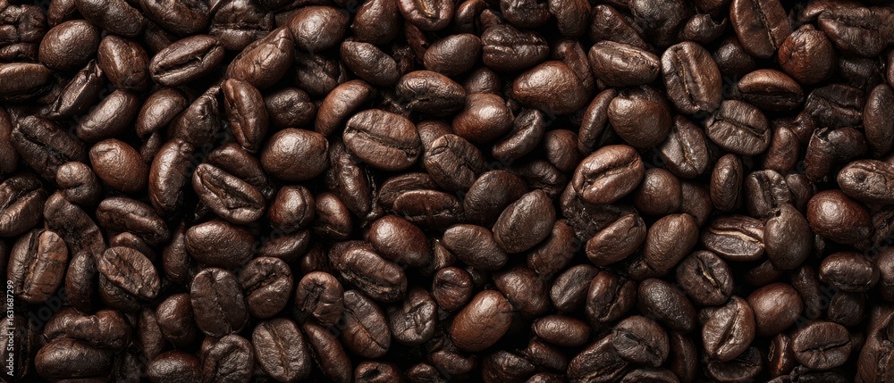 Fototapeta premium The rich texture of roasted coffee beans in a natural background.