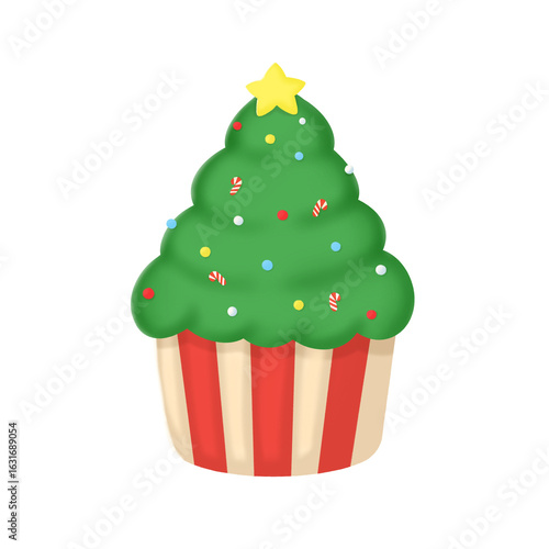 Cute Christmas cupcake with candy sprinkles.