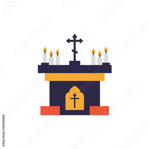 Altar with candles and cross in minimalist design  