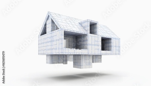 Wallpaper Mural Wireframe Architectural Model of Modern Two-Story House Torontodigital.ca