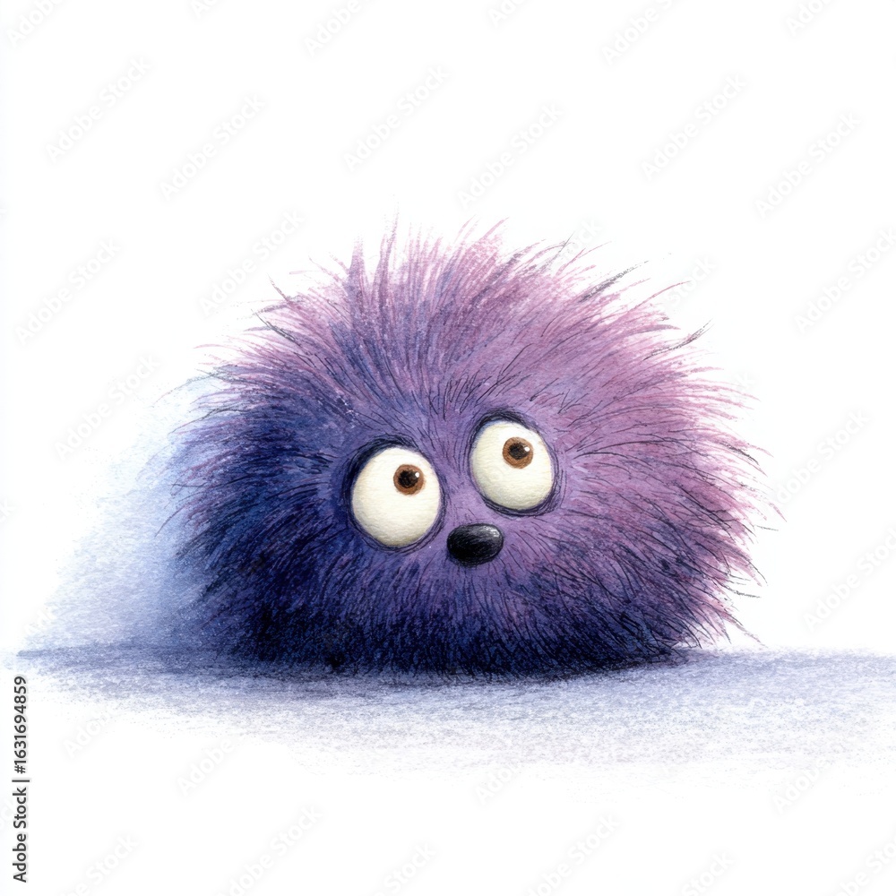 Fototapeta premium Trembling purple hedgehog curls up in fear while exploring its cozy surroundings