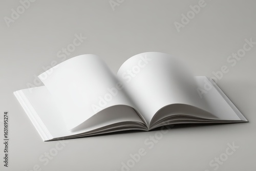 Open blank book, pages, studio, grey background, design mockup
