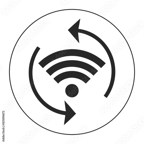 Circular wi fi signal icon with rotating arrows indicating connectivity or data transfer