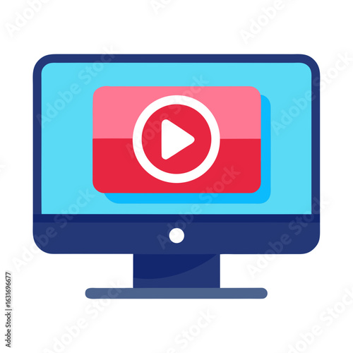 Computer monitor displaying a play button icon on a video player interface