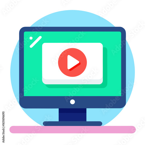 Computer screen displaying a play button icon for watching online videos or digital content