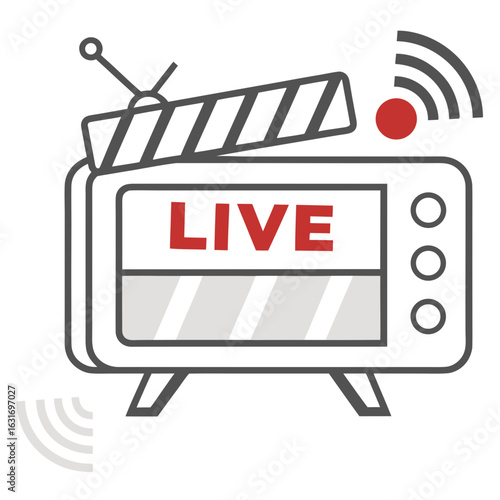 Retro television with live broadcast signal and film slate indicating entertainment and media production