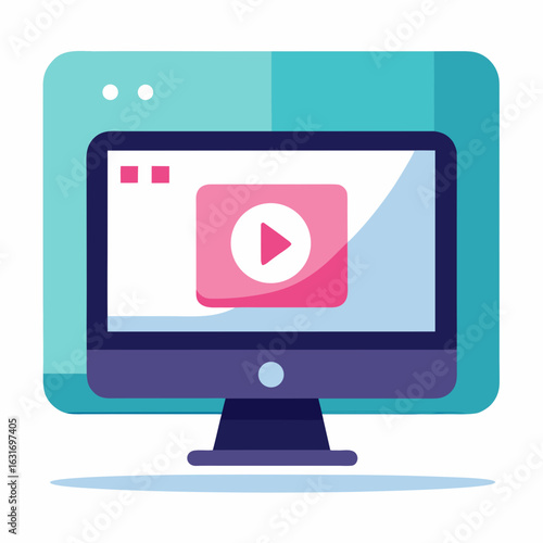Modern computer displaying a play button icon for online video content and streaming services