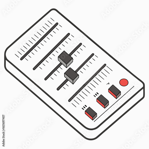 Modern audio mixing console with sliders and buttons for sound control and production