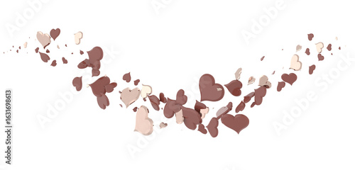 Love valentine background with red petals of hearts on transparent background