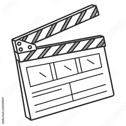 Simple line drawing of an open movie clapperboard ready for filming action