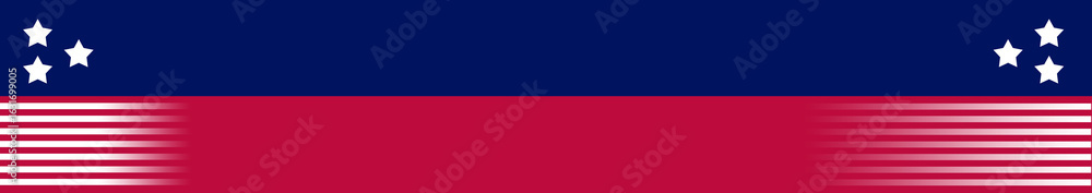 Naklejka premium An American-style header with three stars on the left and three stars on the right. The background is a mix of red and blue.