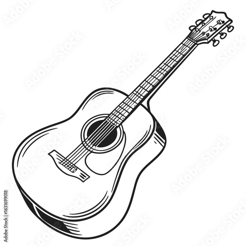 Acoustic Guitar Musical Instrument Line Art Sketch