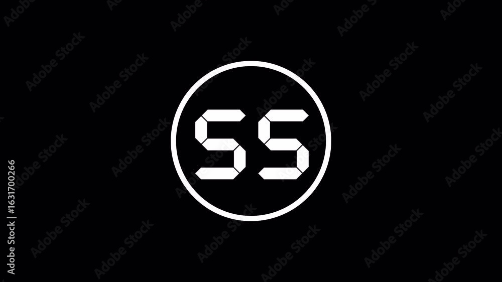 Digital number 60 in a white circle on a black background, representing a sixty-second countdown, timer, or modern minimalist clock display. Digital number 60 in a white circle on a black background, representing a sixty-second countdown, timer, or modern minimalist clock display.