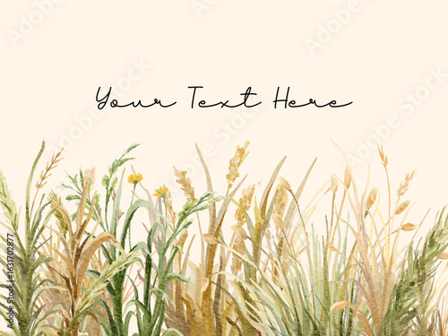 Watercolor illustration of meadow grass blank page