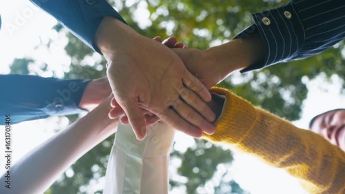 ESG,empathy,partnership and Social connection.Business people join hands together for CSR,corporate social responsibility.World environment day.Global community teamwork.Charity,volunteer, partnership