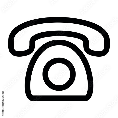 Illustration of a vintage rotary telephone with a handset and circular dial in black outline style