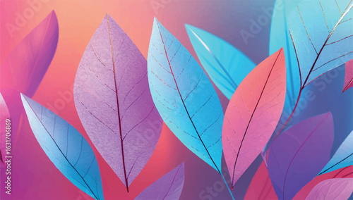 Wallpaper Mural Vibrant abstract leaves in pink, blue, and purple shades with soft gradient background, modern minimalistic nature-inspired digital design.

 Torontodigital.ca