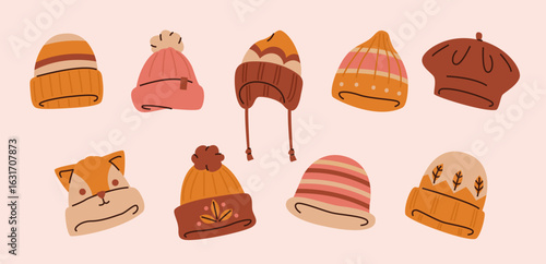 Autumn and winter hat collection illustration