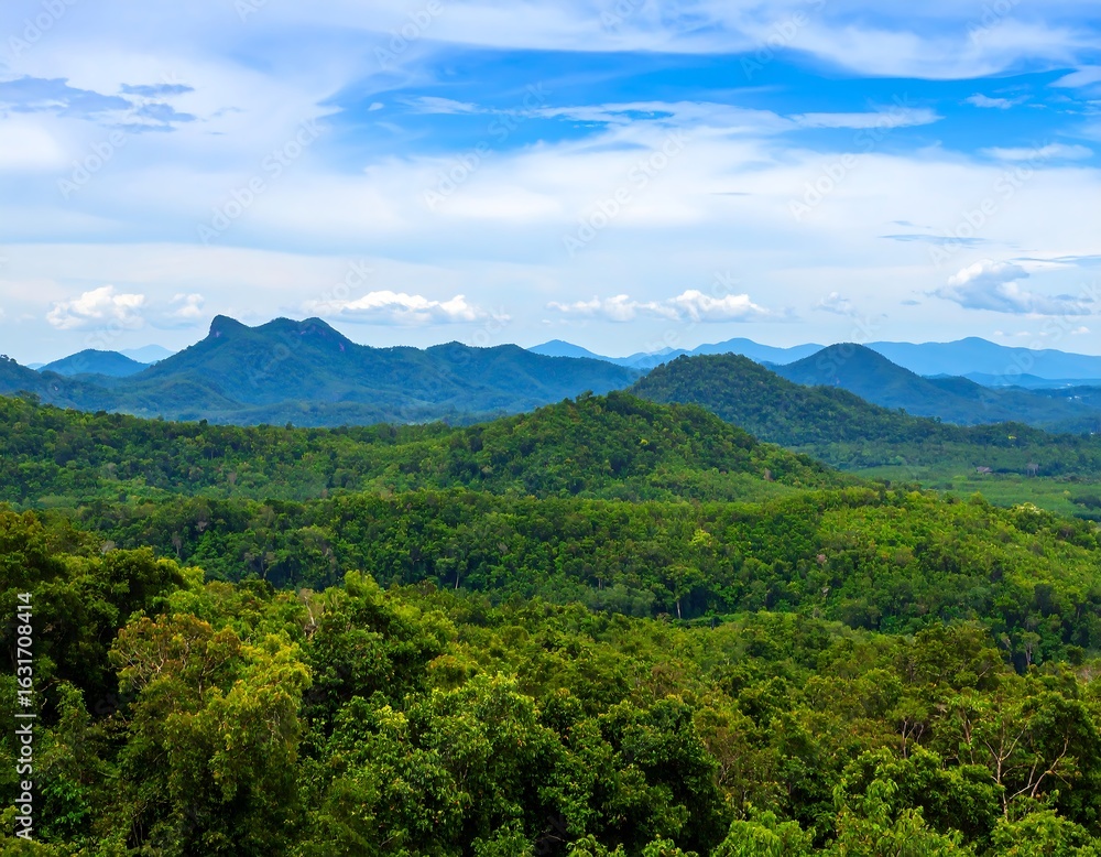 Fototapeta premium Lush mountain range under a bright sky
