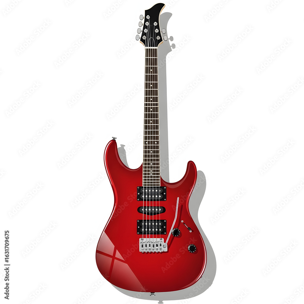 Obraz premium Red electric guitar with a glossy finish isolated on white background