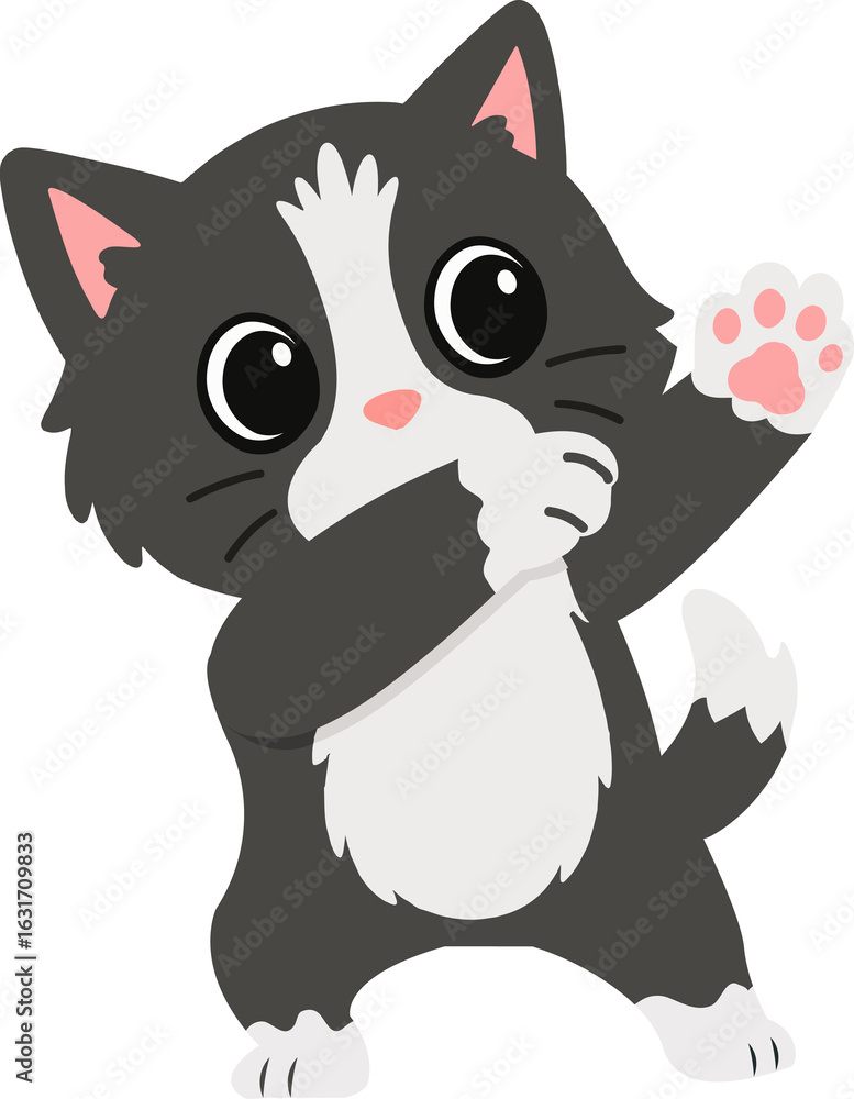 Obraz premium Cartoon Illustration of a Gray Cat Dabbing