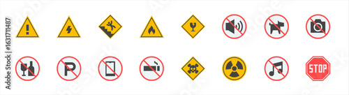 Free Download Set of Warning Sign icons. 16 sets of Warning Sign icons. Warning Sign icons. Simple flat Warning Sign icons - GFXLoad