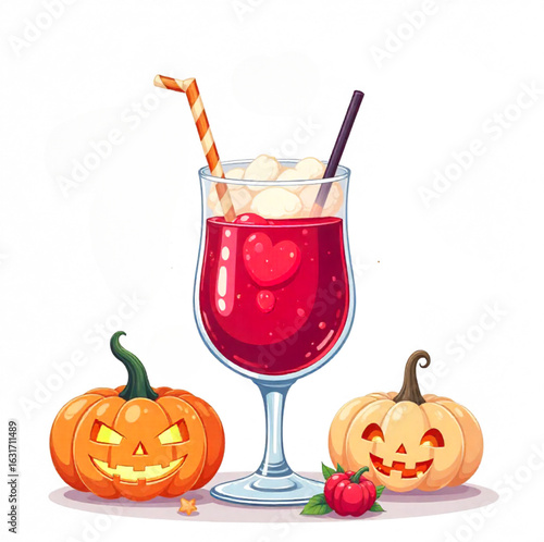 Red Halloween cocktail at a Halloween party with eyeballs and a straw