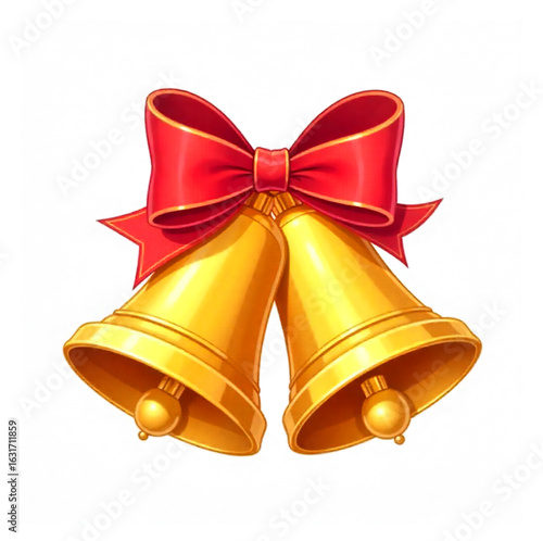 Christmas gold bells with ribbon