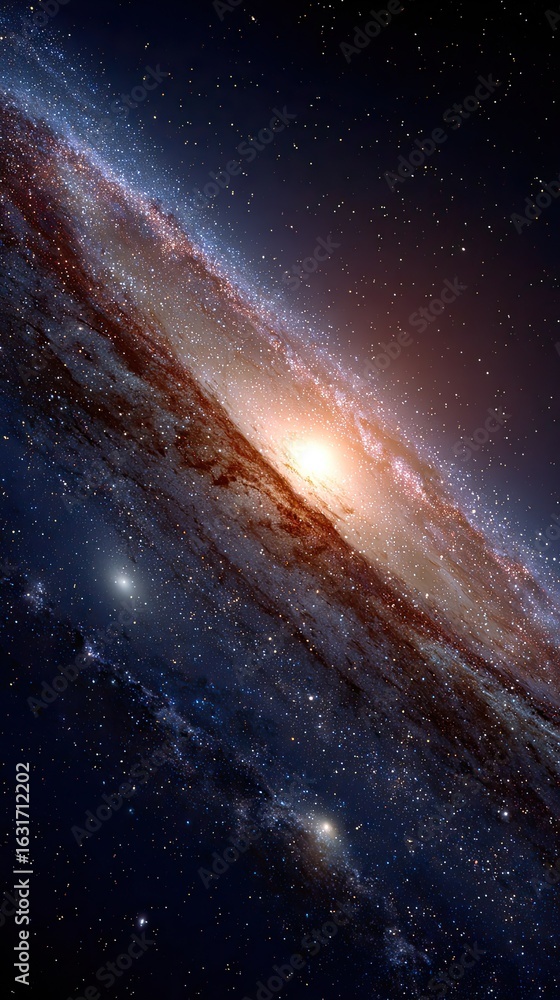 Fototapeta premium Spiral galaxy edge, vibrant colors, cosmic dust