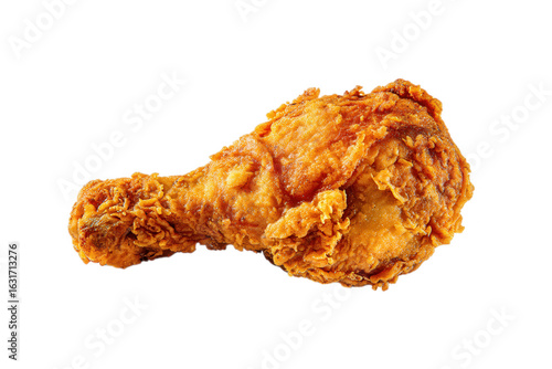 A single piece of golden brown crispy fried chicken leg on a plain Transparent Background