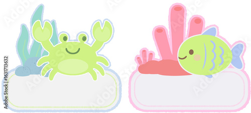 Photography Cute sea animals name tag set, printable labels with turtle, crab for kindergart