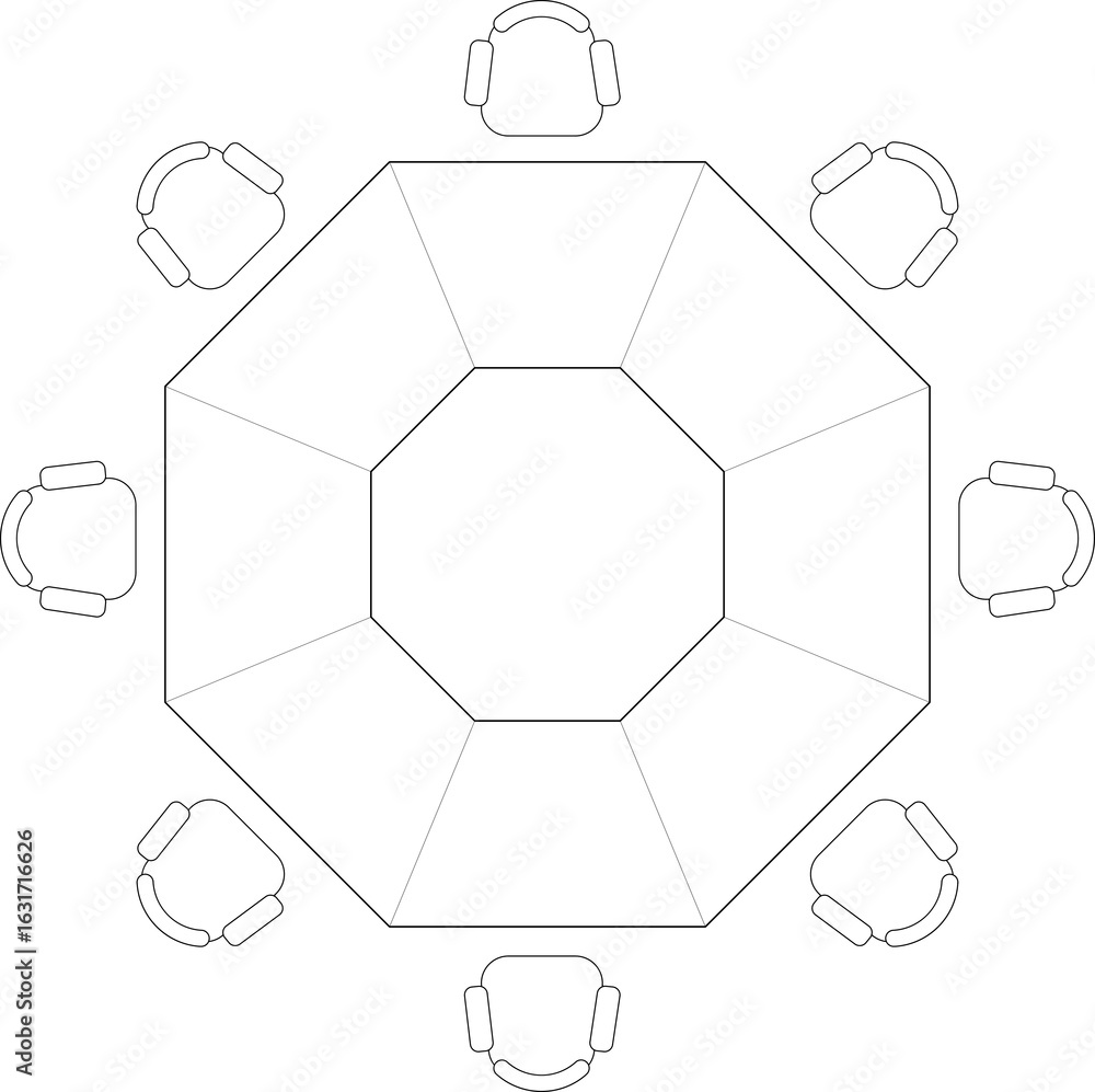 Fototapeta premium Octagonal Conference Table and 8 Chairs - Top View Architectural Layout. 12