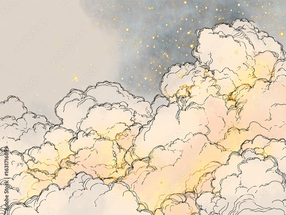 Obraz premium A line art illustration of a star cluster with clouds
