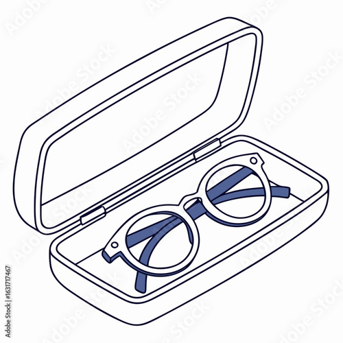 Blue light glasses in open case isolated on white eyeglasses